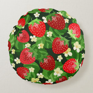 Coussins Ronds motif sans couture de fraise vintage. Arrière - pl