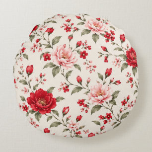Coussins Ronds Motif sans couture de jardin floral rouge et rose