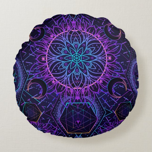 Coussins Ronds Motif sans couture de la Géométrie Sacrée. Symbole (Devant)
