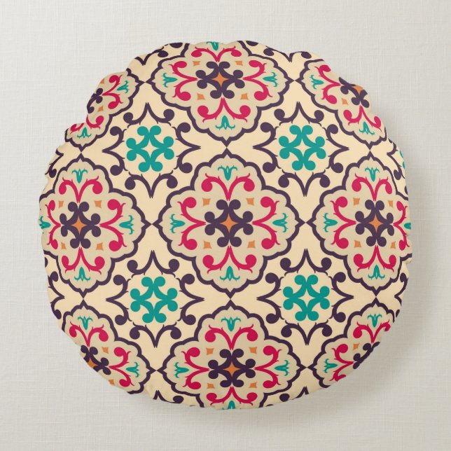 Coussins Ronds Motif sans couture de RETRO. (Devant)