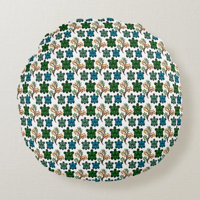 Coussins Ronds Motif sans couture de tortue mignonne | Répétition (Devant)