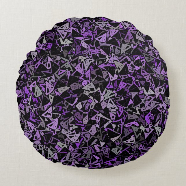 Coussins Ronds Motif sans couture de triangle gris violet noir (Devant)