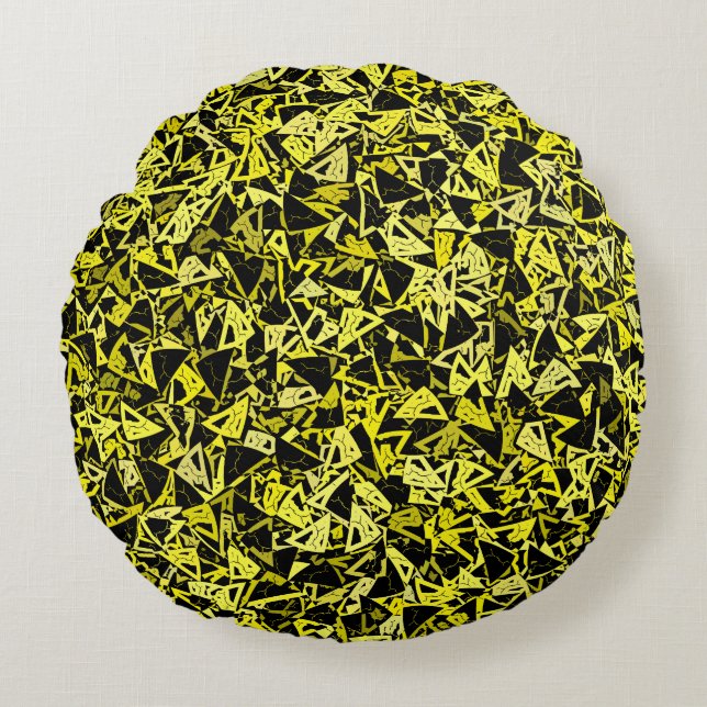 Coussins Ronds Motif sans couture de triangle noir jaune (Devant)