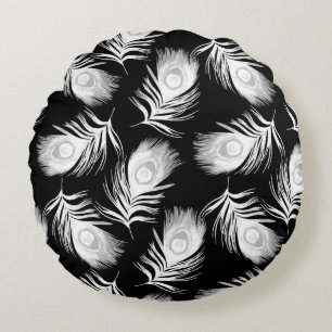 Coussins Ronds Motif sans couture décorative avec beau paon