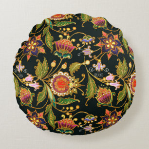 Coussins Ronds motif sans couture décorative. Fleurs boucles feu