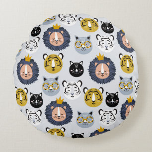 Coussins Ronds Motif sans couture enfant avec lions dessinés à la