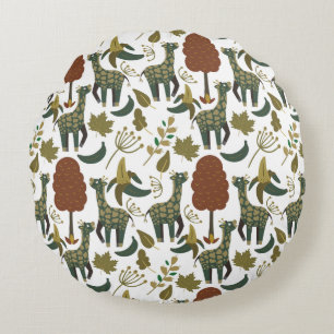 Coussins Ronds Motif sans couture Giraffe motif floral coloré