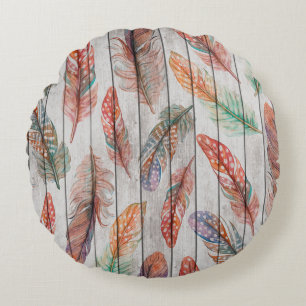 Coussins Ronds Motif sans couture modèle avec plumes de couleur.