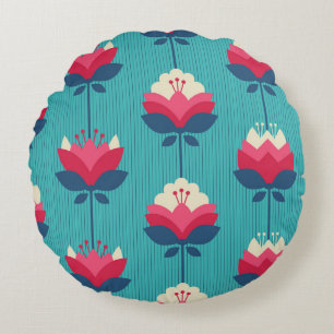 Coussins Ronds Motif sans couture rétro à fleurs.