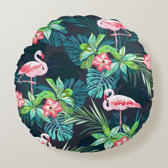 Coussins Ronds Motif sans couture tropicale estivale avec bir fla (Devant)