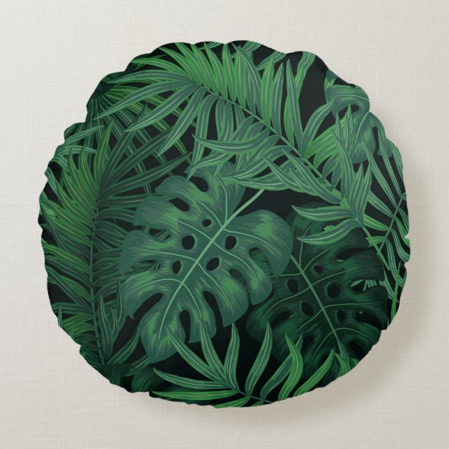 Coussins Ronds Motif sans couture vert nuit tropicale (Devant)