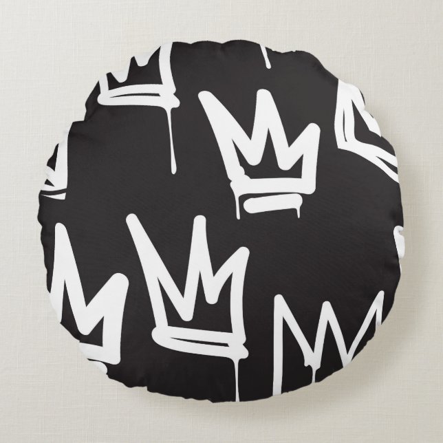 Coussins Ronds motif sans faille. Mode noir et blanc gris (Devant)
