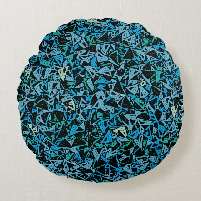 Coussins Ronds Motif sans fin de triangle bleu vert noir (Devant)