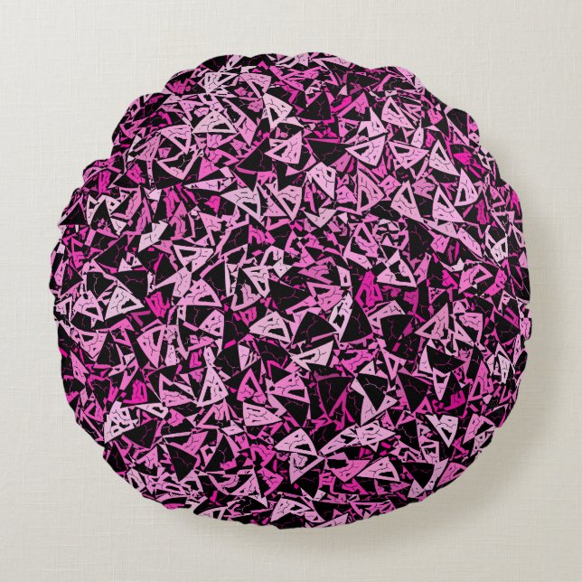 Coussins Ronds Motif sans fin de triangle noir rose (Devant)