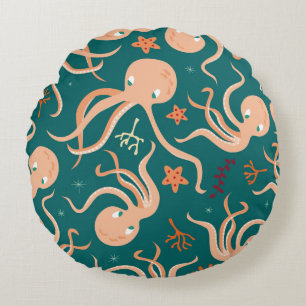 Coussins Ronds Motif sans joint avec des animaux sous-marins, cu