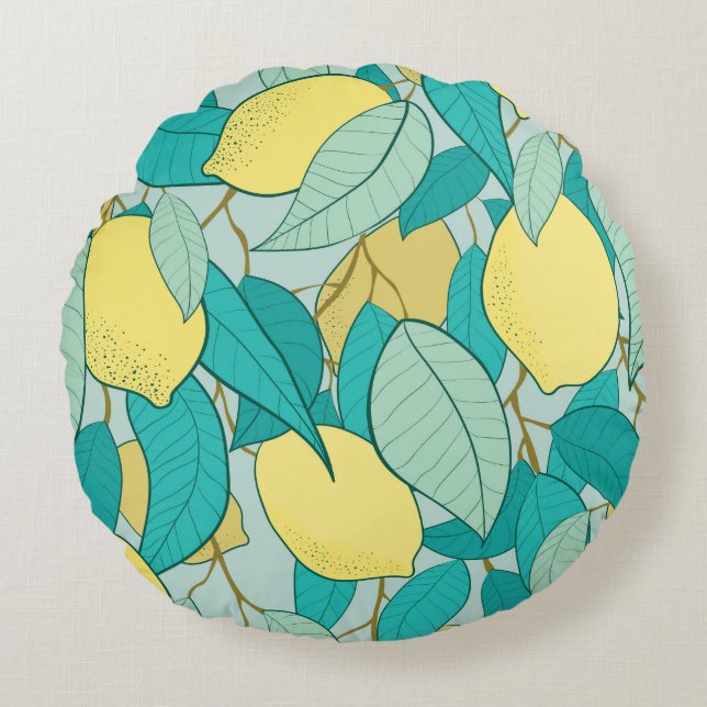 Coussins Ronds motif sans soudure avec jardin au citron dessiné à (Devant)