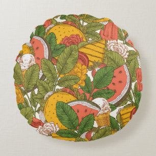Coussins Ronds Motif sans soudure de la nourriture d'été. Sanwi