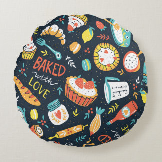 Coussins Ronds Motif sans soudure rétro boulangerie avec points e