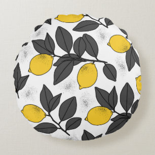 Coussins Ronds Motif sans soudure tropicale avec citrons jaunes.