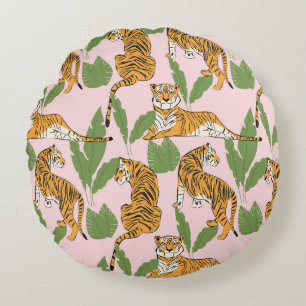 Coussins Ronds Motif sans tigre : Style Vintage exotique
