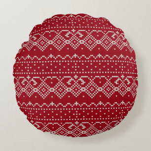Coussins Ronds Motif scandinave rouge et blanc