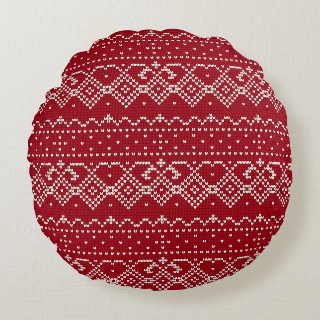 Coussins Ronds Motif scandinave rouge et blanc (Devant)