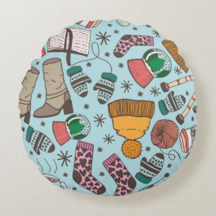 Coussins Ronds Motif Sketch Doodle de mode hivernale