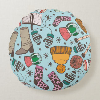 Coussins Ronds Motif Sketch Doodle de mode hivernale