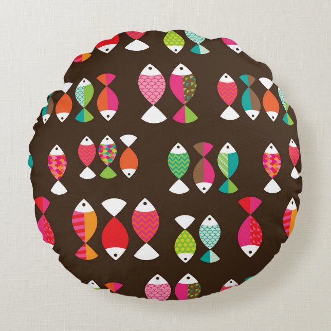 Coussins Ronds Motif sous-marin 2 de rétros poissons abstraits (Devant)