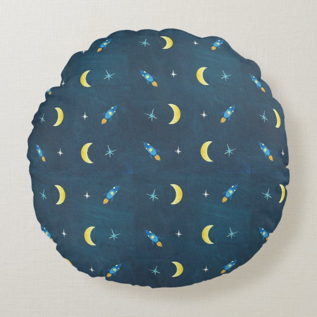 Coussins Ronds Motif Space Rocket Ship (Devant)