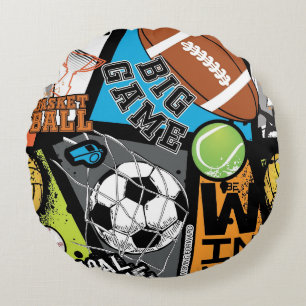 Coussins Ronds Motif Sportif Avec Ballons