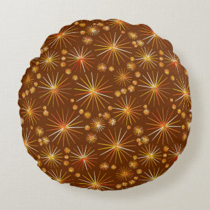 Coussins Ronds Motif Spoutnik du milieu du siècle, Brown au choco