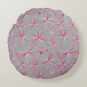 Coussins Ronds Motif Spoutnik du milieu du siècle, Grey et Fuchsi