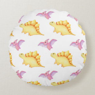 Coussins Ronds Motif Stegosaurus & Pterodactyle Aquarelle