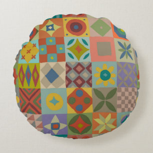 Coussins Ronds Motif Talavera. Un patchwork indien. Nom turc