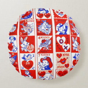 Coussins Ronds Motif timbre de la Saint-Valentin vintage des anné