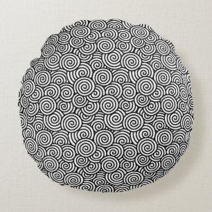 Coussins Ronds Motif tourbillon japonais - blanc et noir