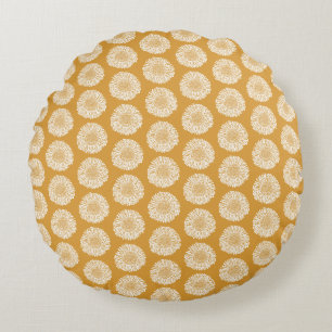 Coussins Ronds Motif Tournesol Doré – Dessin Floral Sans Couture