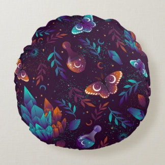 Coussins Ronds Motif transparent avec papillon spatial, cristaux,