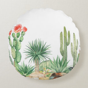 Coussins Ronds Motif transparent horizontal avec cactus en fleurs
