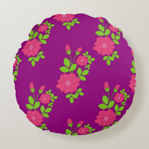 Coussins Ronds Motif transparent pourpre avec fleurs roses et ver