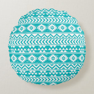 Coussins Ronds Motif tribal aztèque grunge turquoise