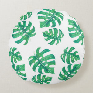 Coussins Ronds Motif tropical avec feuilles monstères