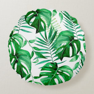 Coussins Ronds Motif tropical feuille vert
