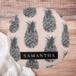 Coussins Ronds Motif Tropical Grey & Rose Ananas Avec Nom<br><div class="desc">Motif Tropical Grey & Rose Ananas Avec Nom</div>