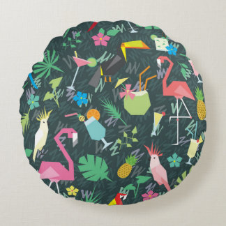 Coussins Ronds Motif tropical sans couture avec oiseaux et boisso