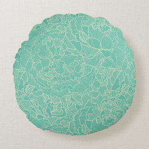 Coussins Ronds Motif Turquoise Peony