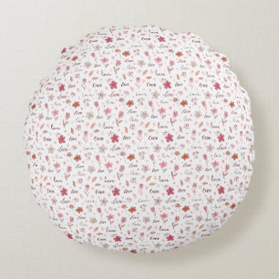 Coussins Ronds Motif typographique floral délicat et amour