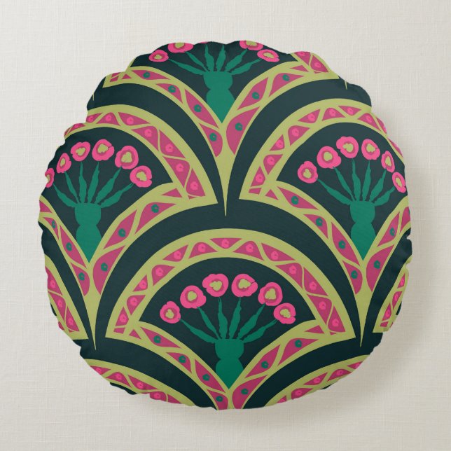 Coussins Ronds motif vert en forme de coquille (Devant)