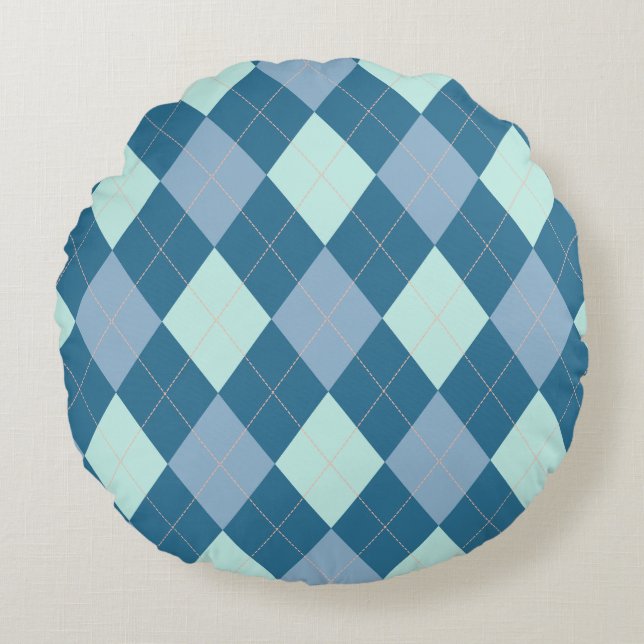 Coussins Ronds Motif vintage Argyle bleu (Devant)